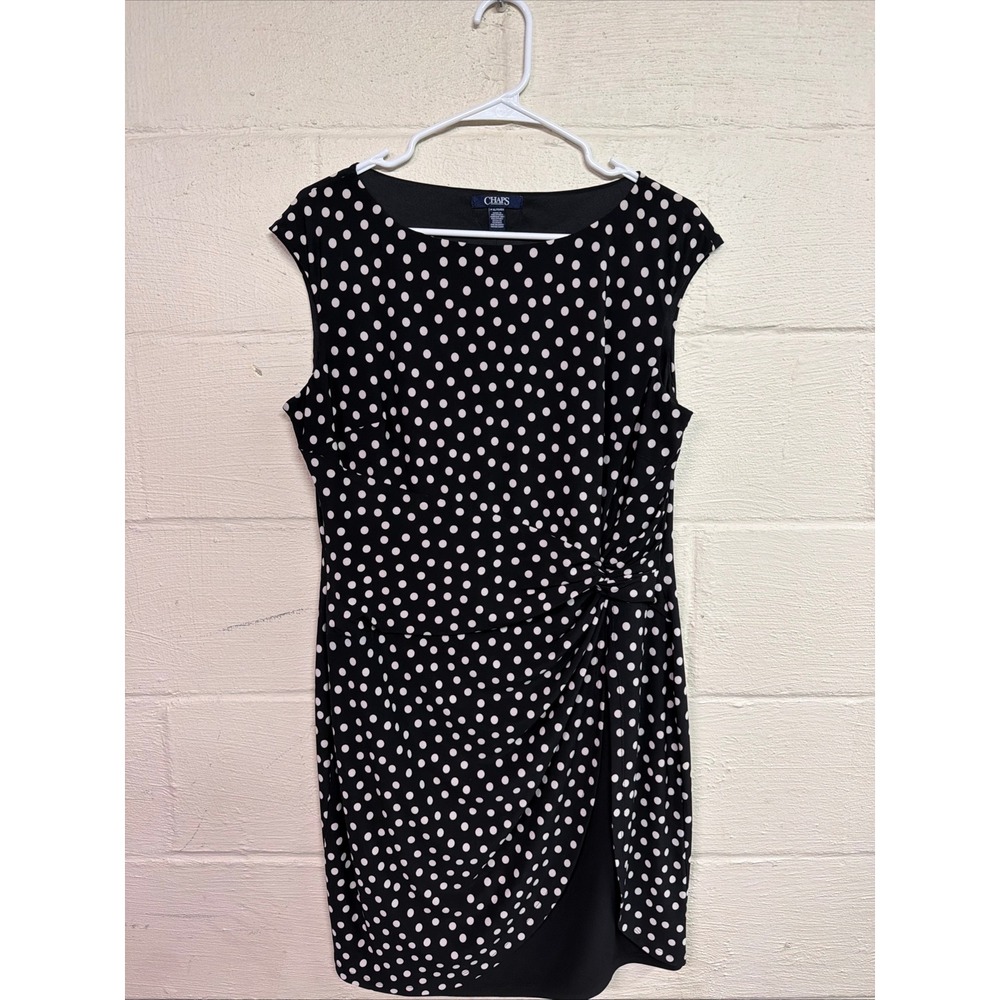 Chaps Black White Polka Dot Ruched Sleeveless Sheath Dress‎ Women's Petite XL